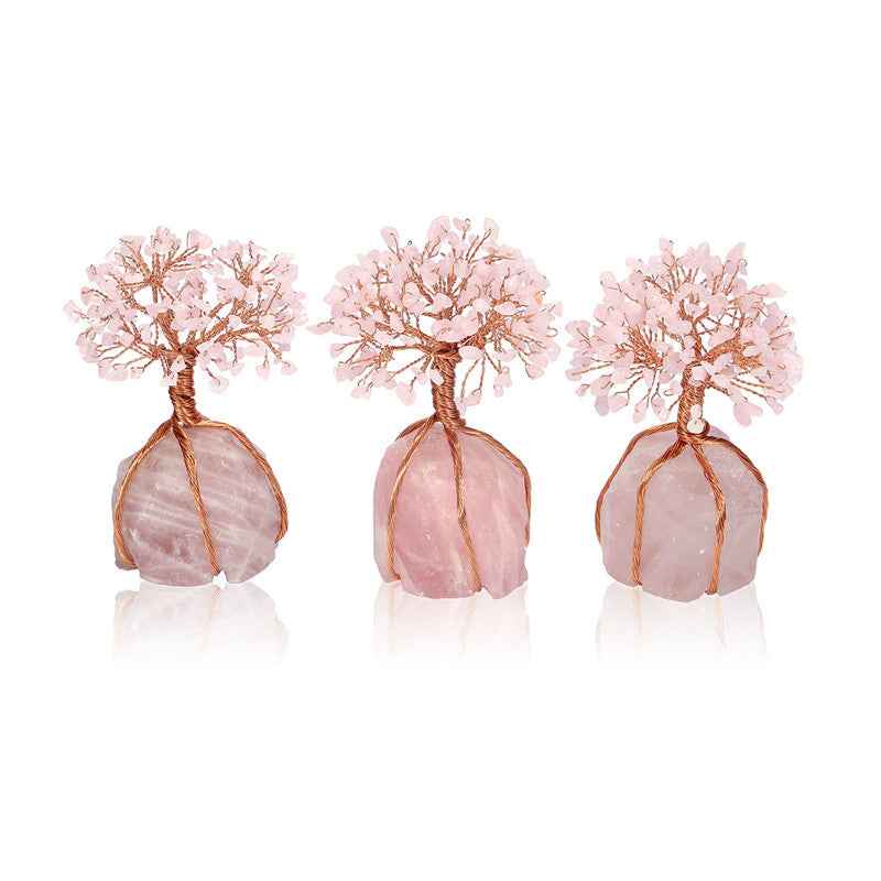 Tree Ornament With Natural Rose Quartz Tumbled Stones