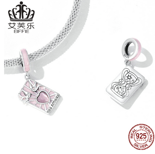 Avelle Original Sterling Silver S925 The Lovers Tarot Card Pendant Bracelet Pink