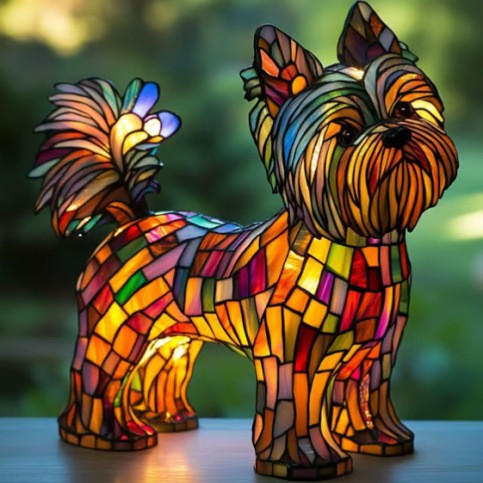Stained Glass Dog Lamp