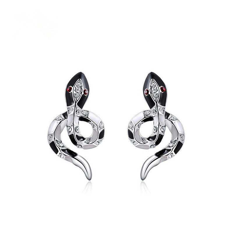 Rose gold white gold black snake earrings