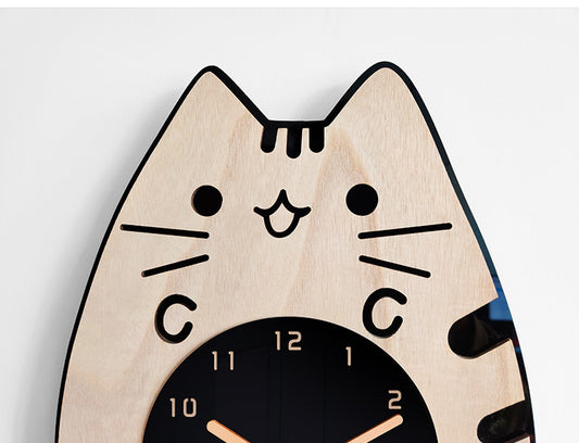 Wooden Cat Clock With Wagging Tail