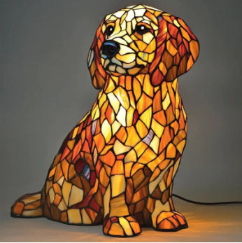 Stained Glass Dog Lamp