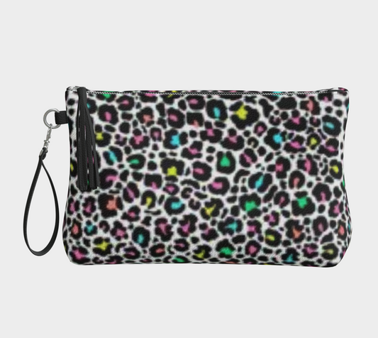 Karma Kustoms Bright Leopard Print Vegan Leather Makeup Bag