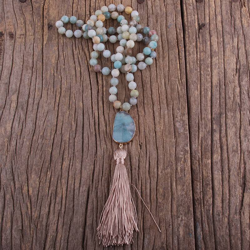 Bohemian Tribal Jewelry Natural Stones Long Knotted