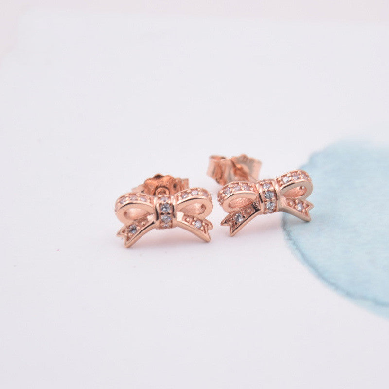 Rose Gold Plated Bow Stud Earrings