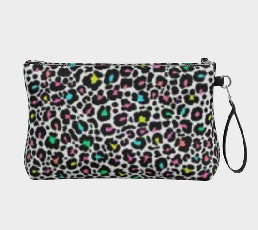 Karma Kustoms Bright Leopard Print Vegan Leather Makeup Bag