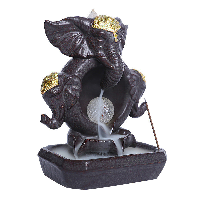 Majestic Elephant Back Flow Incense Holder With Led Light
