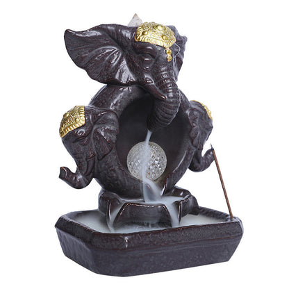 Majestic Elephant Back Flow Incense Holder With Led Light