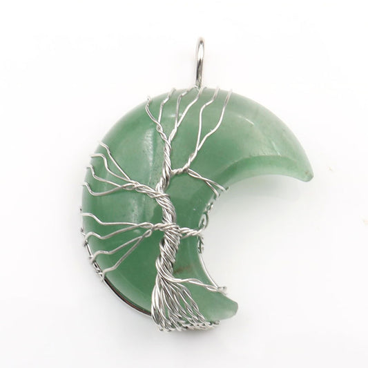 Handmade Natural Crystal Moon Tree Of Life Necklace
