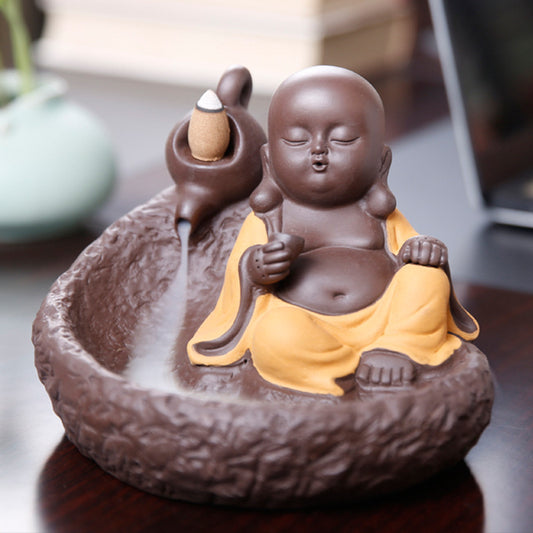Ceramic Monk Back Flow Incense Holder
