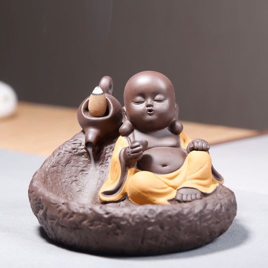 Ceramic Monk Back Flow Incense Holder