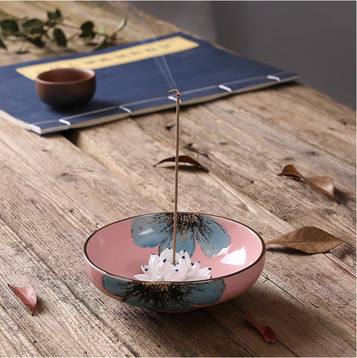 Ceramic Lotus Leaf Incense Holder With Incense