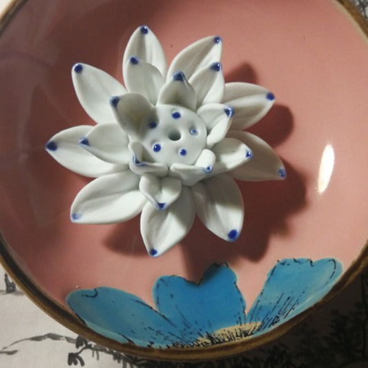 Ceramic Lotus Leaf Incense Holder With Incense