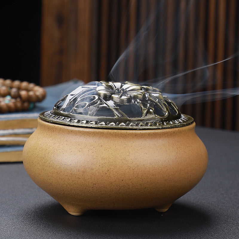 Copper Lid Ceramic Incense Holder