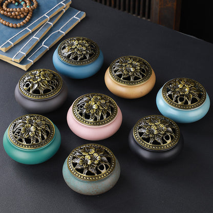 Copper Lid Ceramic Incense Holder