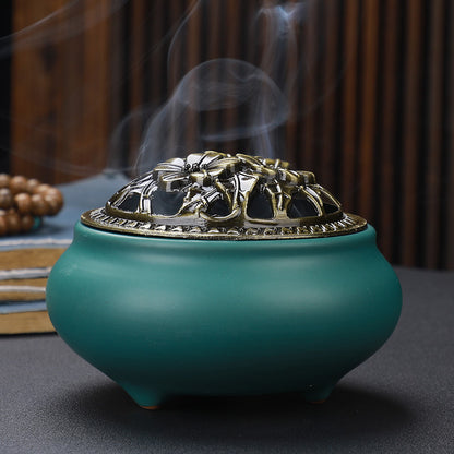 Copper Lid Ceramic Incense Holder
