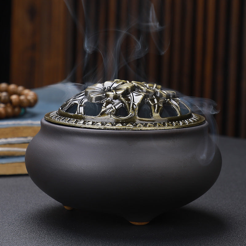 Copper Lid Ceramic Incense Holder