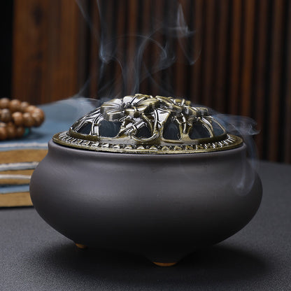 Copper Lid Ceramic Incense Holder