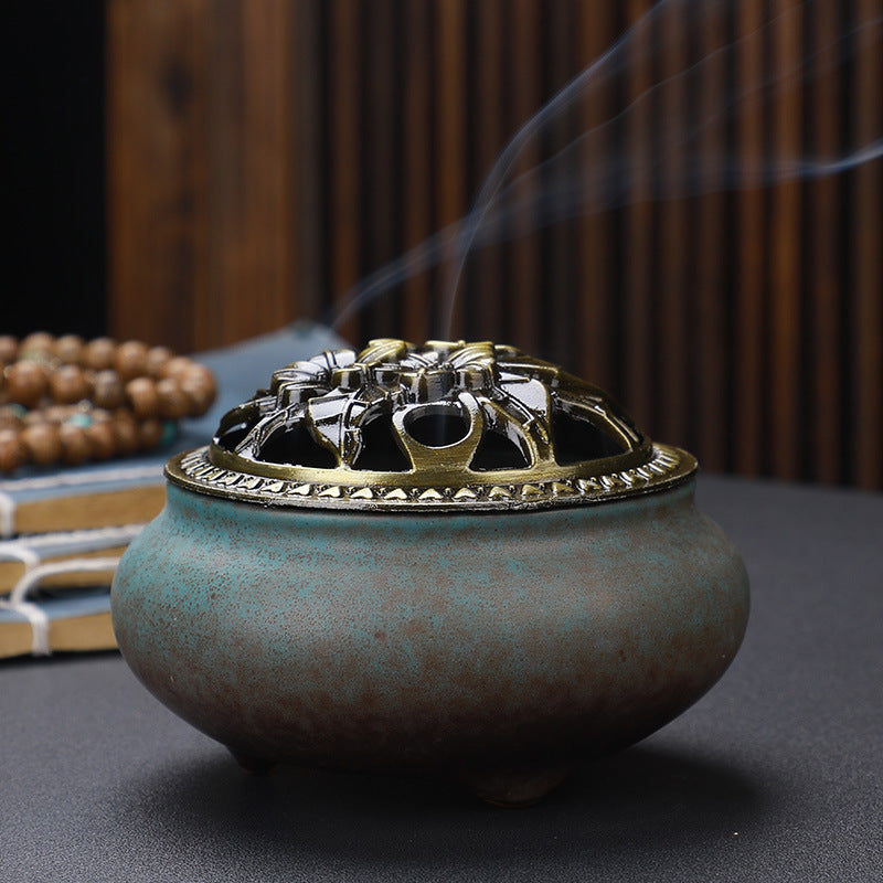 Copper Lid Ceramic Incense Holder