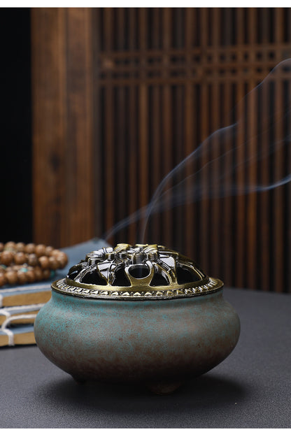 Copper Lid Ceramic Incense Holder