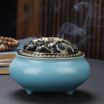 Copper Lid Ceramic Incense Holder