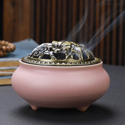 Copper Lid Ceramic Incense Holder