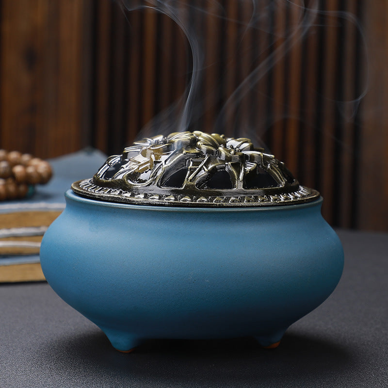 Copper Lid Ceramic Incense Holder