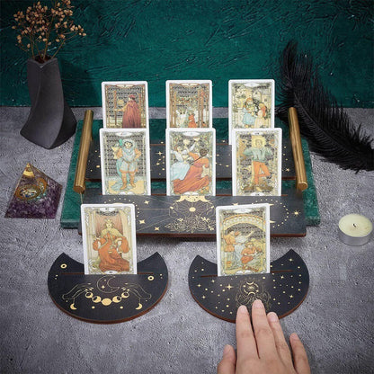 Black New Moon Shape Wooden Tarot Card Clamp Bracket Base Decoration