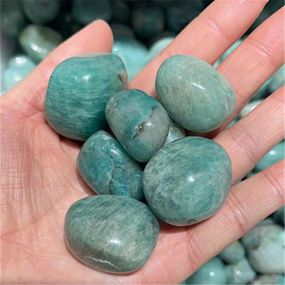 Natural Amazonite Quartz Crystal Palm Stone Chakra Gemstone