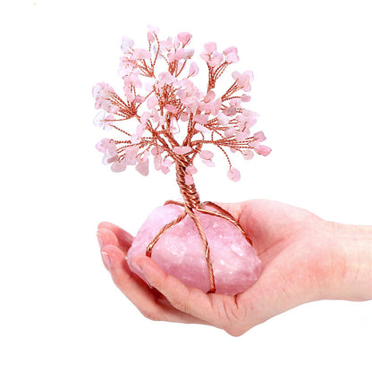 Tree Ornament With Natural Rose Quartz Tumbled Stones