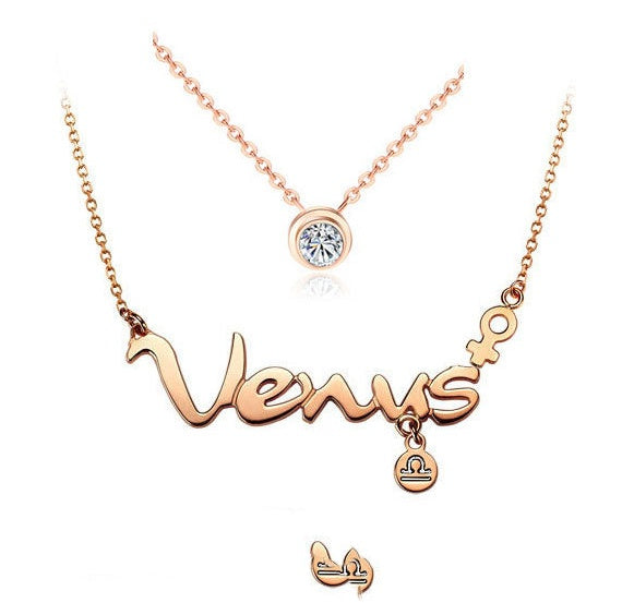 Rose gold zodiac letter necklace
