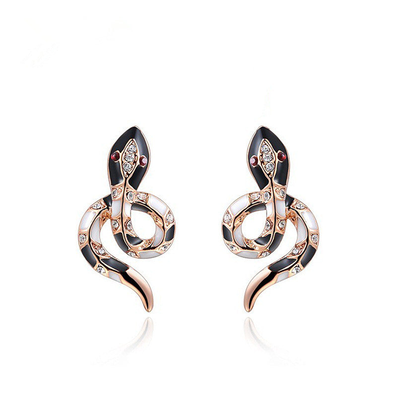 Rose gold white gold black snake earrings