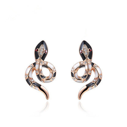 Rose gold white gold black snake earrings