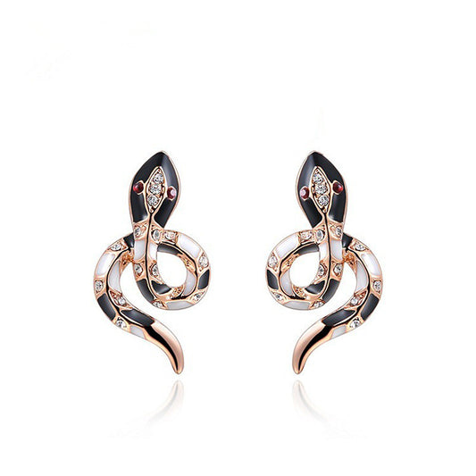 Rose gold white gold black snake earrings