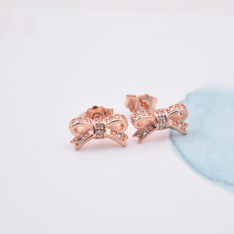 Rose Gold Plated Bow Stud Earrings