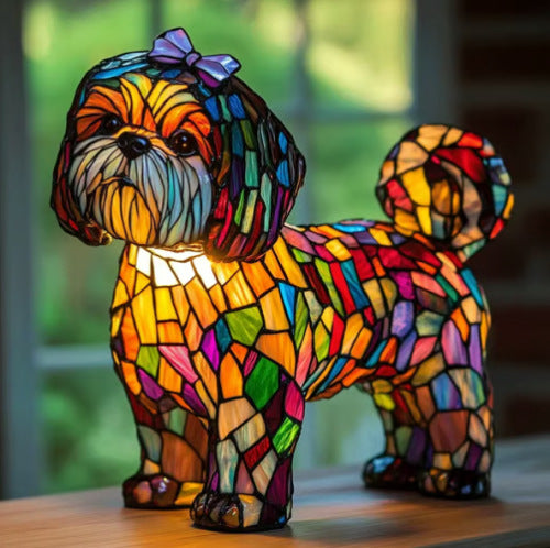 Stained Glass Dog Lamp