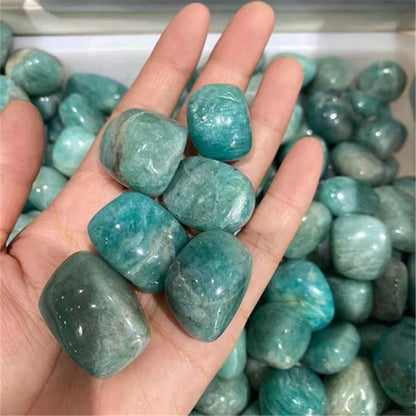 Natural Amazonite Quartz Crystal Palm Stone Chakra Gemstone