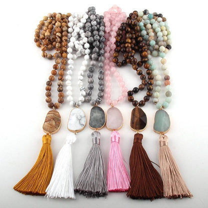 Bohemian Tribal Jewelry Natural Stones Long Knotted