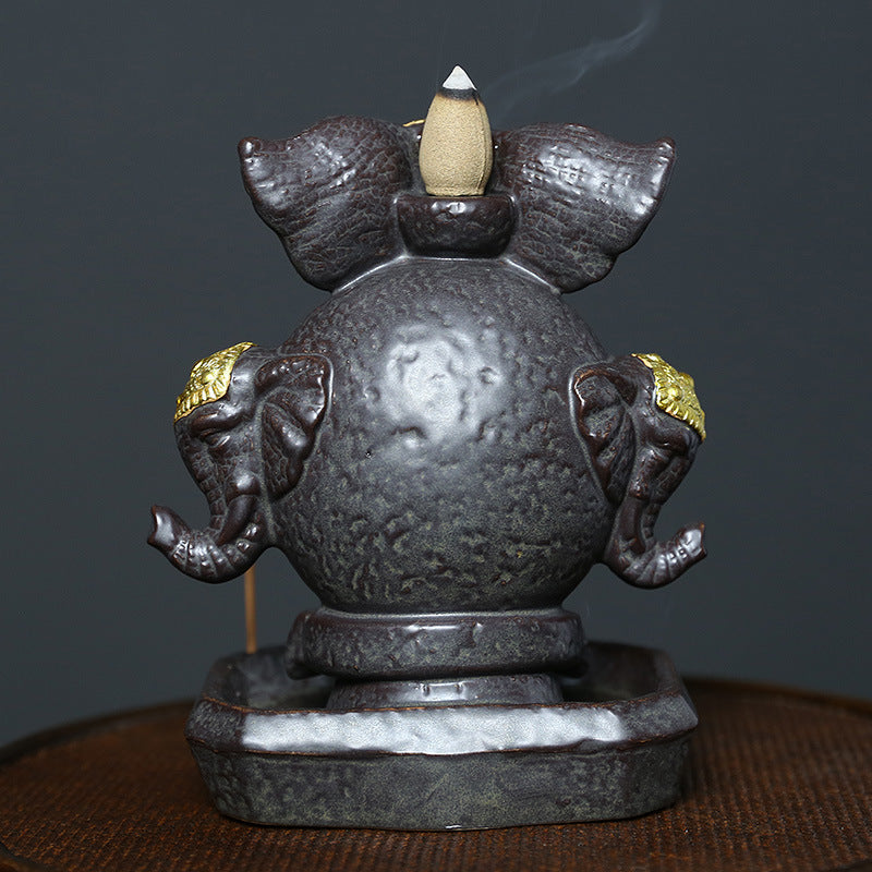 Majestic Elephant Back Flow Incense Holder With Led Light
