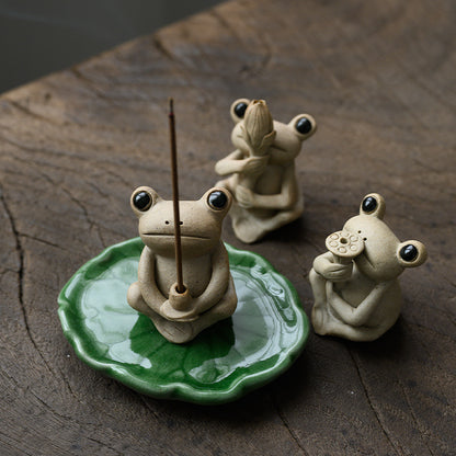 Handmade Ceramic Small Frog Incense Stick Holder
