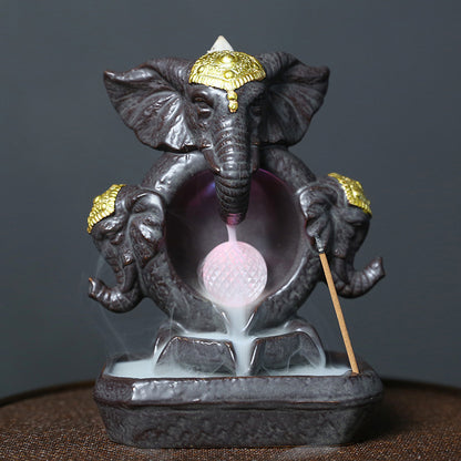 Majestic Elephant Back Flow Incense Holder With Led Light