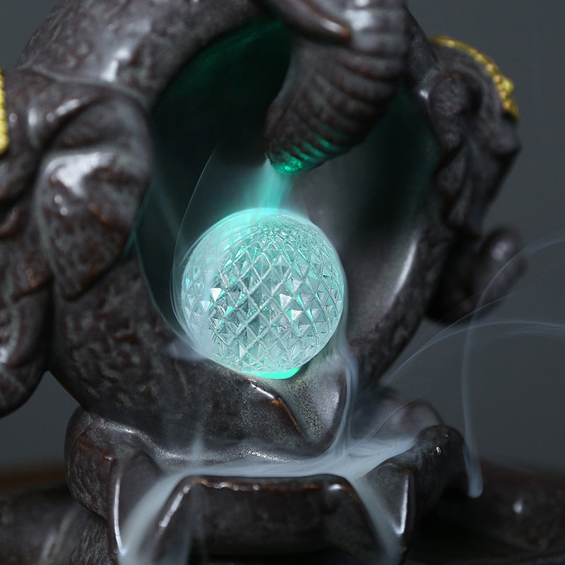 Majestic Elephant Back Flow Incense Holder With Led Light