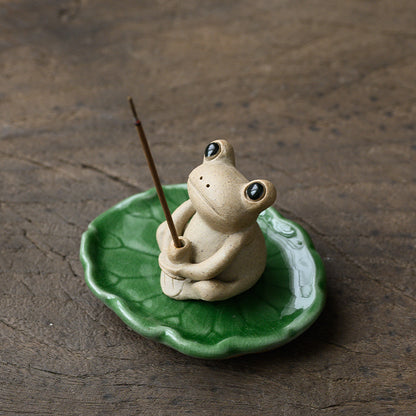 Handmade Ceramic Small Frog Incense Stick Holder