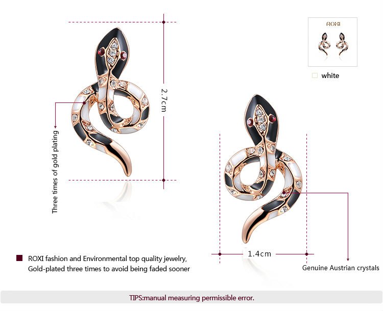 Rose gold white gold black snake earrings