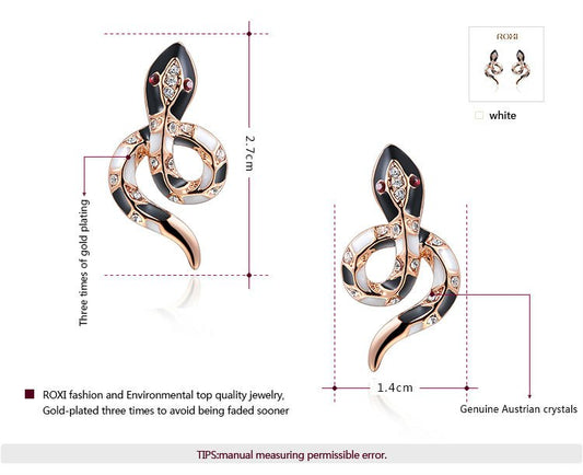 Rose gold white gold black snake earrings