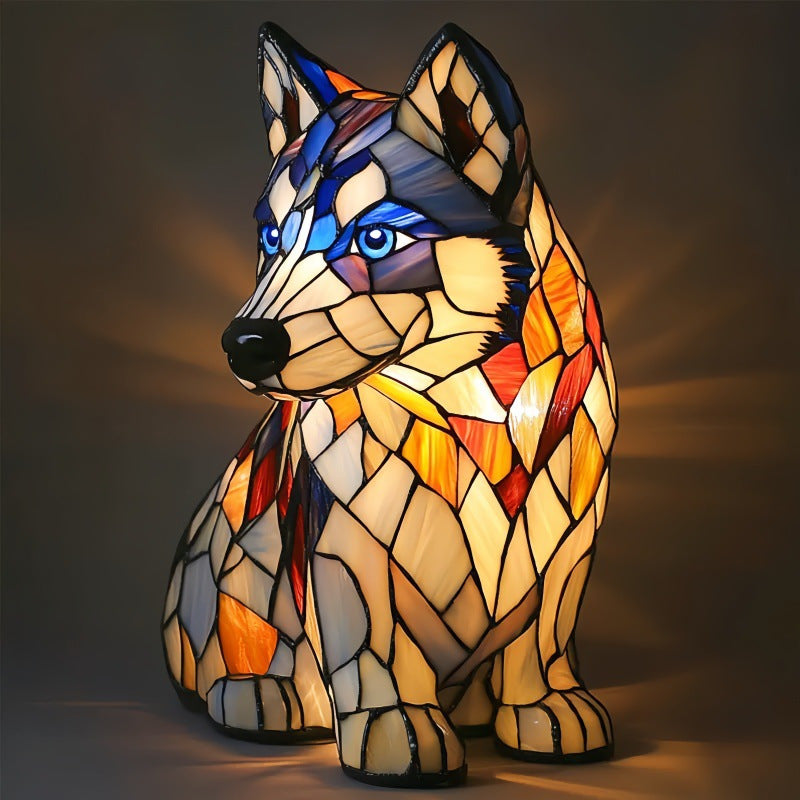 Stained Glass Dog Lamp