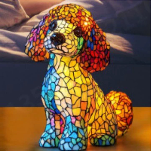Stained Glass Dog Lamp