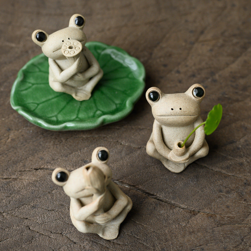 Handmade Ceramic Small Frog Incense Stick Holder