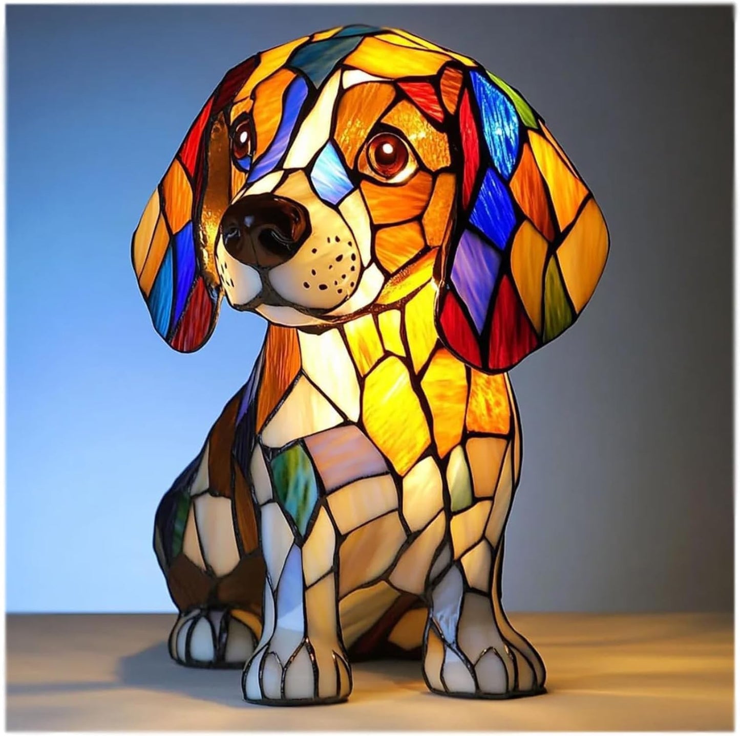 Stained Glass Dog Lamp