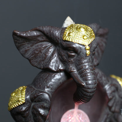 Majestic Elephant Back Flow Incense Holder With Led Light